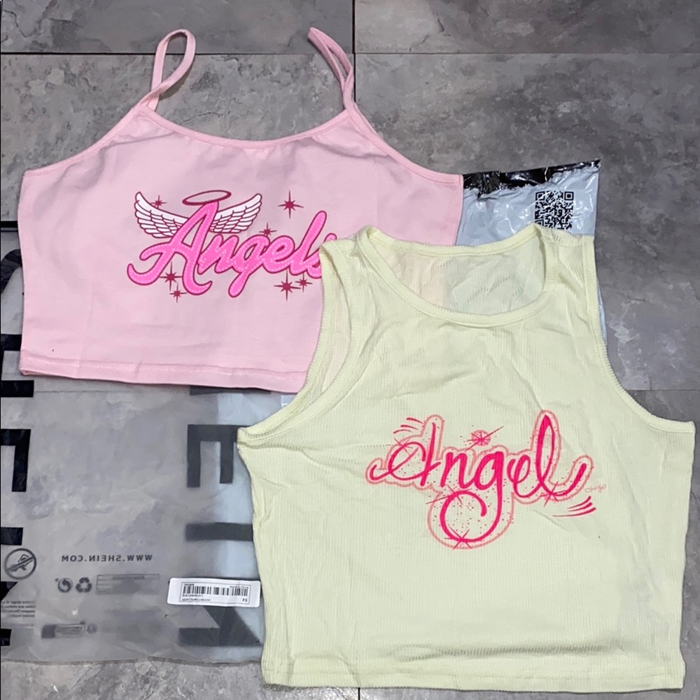 Pink and Yellow Angel Crop Tops brand new size xs and small women SHEIN romwe